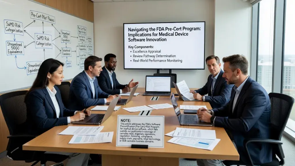 <div class="content"><p>The topic provided - the FDA's Software Precertification (Pre-Cert) Pilot Program for medical device software - falls outside the cannabis retail, dispensary operations, regulation, licensing, compliance, supply chain, payments, re